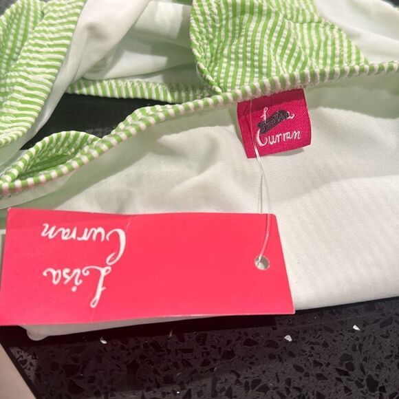 NWT Lisa Curran Green White Stripe Ivy High Waist Bikini Bottom Size Medium - Picture 3 of 7